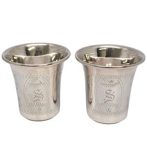 Set of 2 Sterling Silver Kiddush/Shot Cups with Engraving #21020